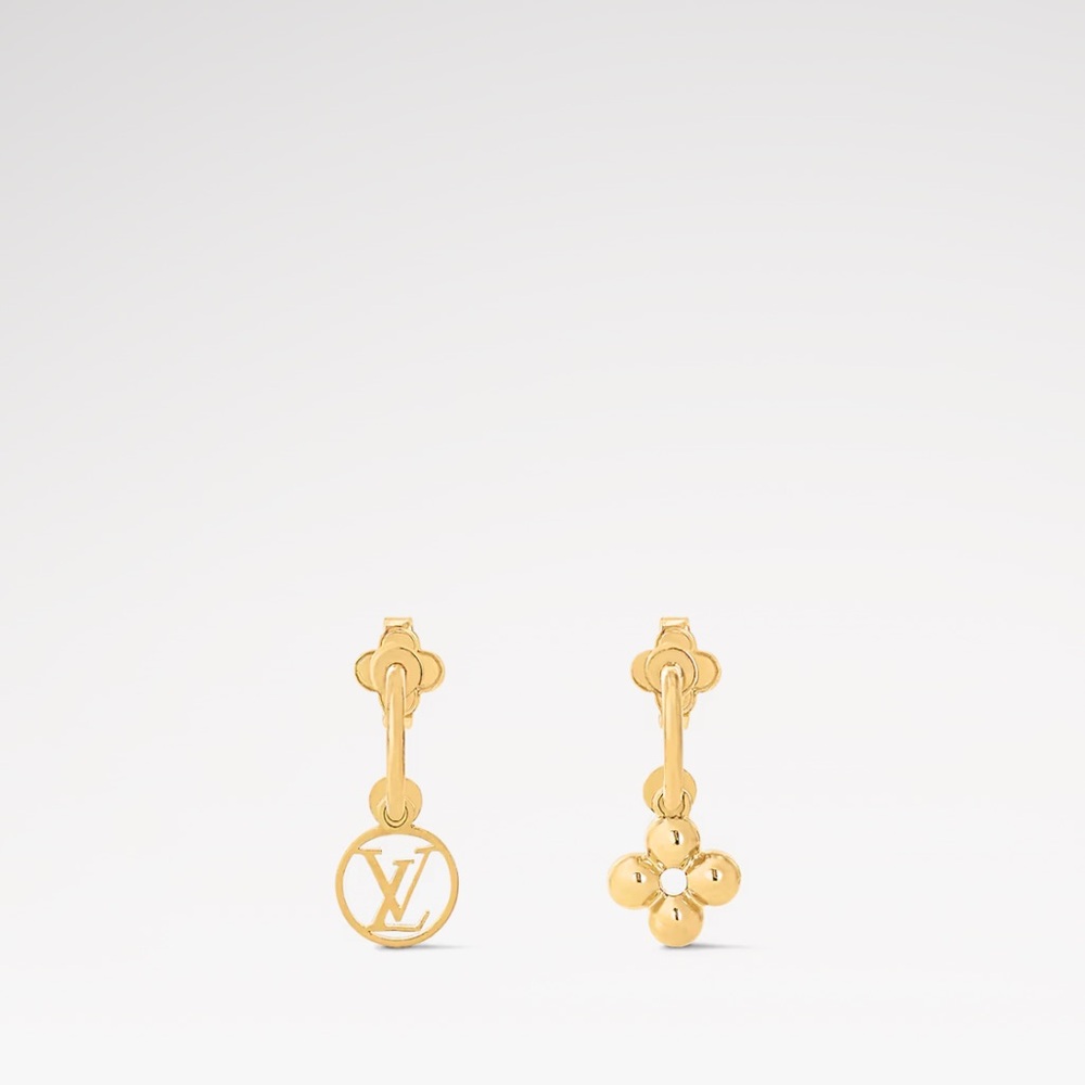 Louis Vuitton Gold LV Logo Drop Earrings